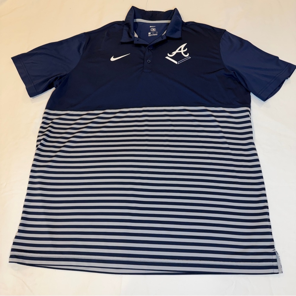 Nike Men's Blue and Gray Striped Polo Shirt